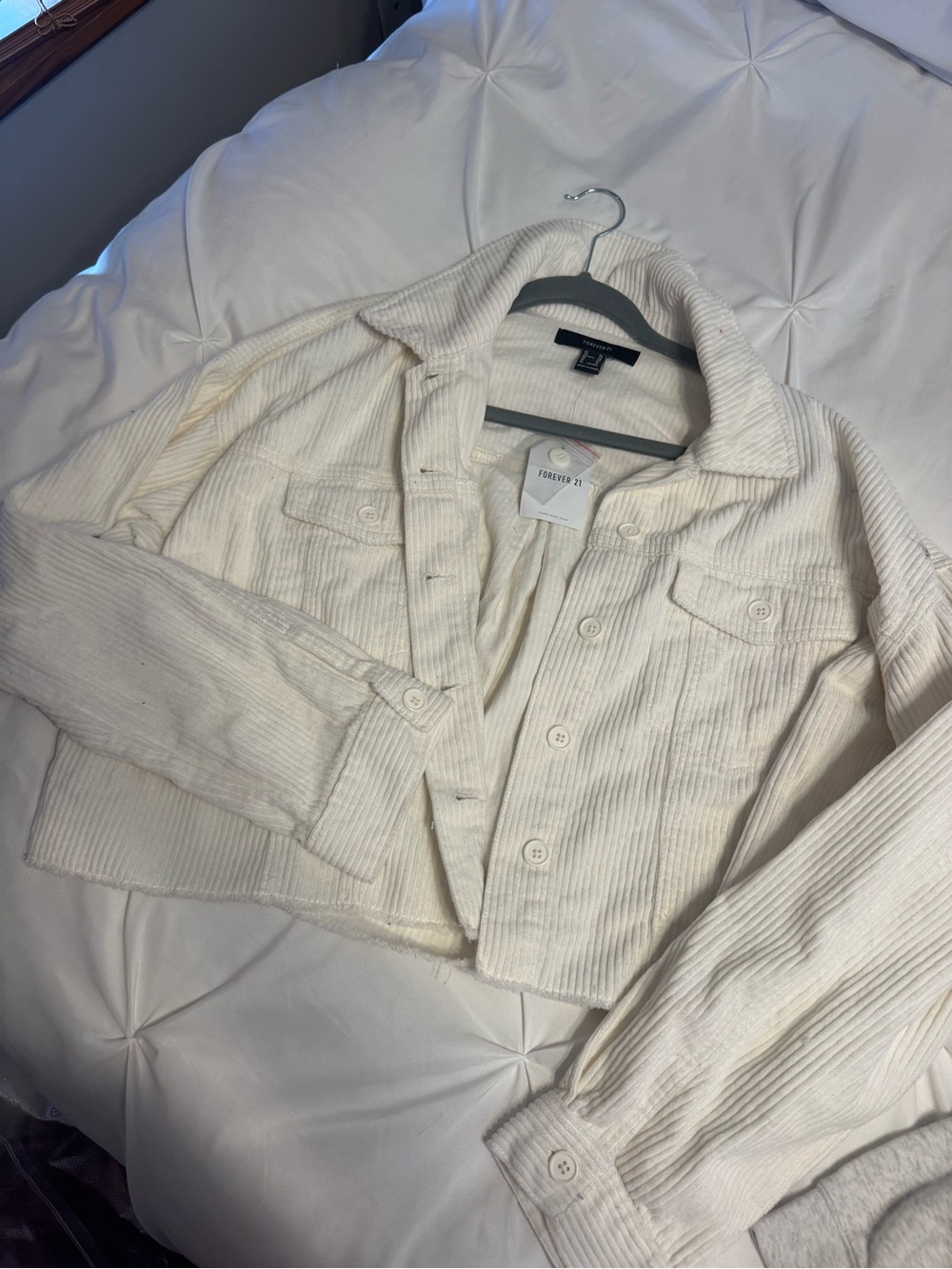 Forever 21 Cream Corduroy Cropped Jacket